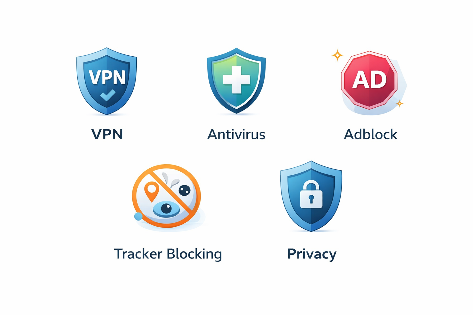 ArmorProShield features: VPN, Antivirus, Adblock, Tracker Blocking, Privacy